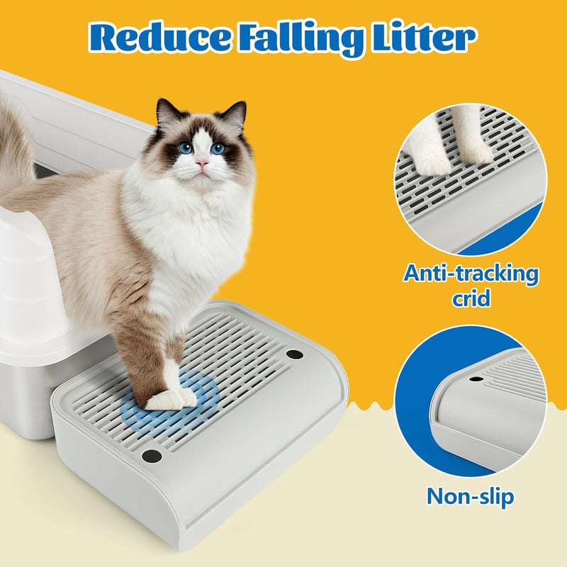 Bartuke Litter Box Step, Cat Step/Ramp/Catcher with Filter Function, Easy to Clean, Ideal for Kitten & Elderly Cats (Light Grey) - Image 3